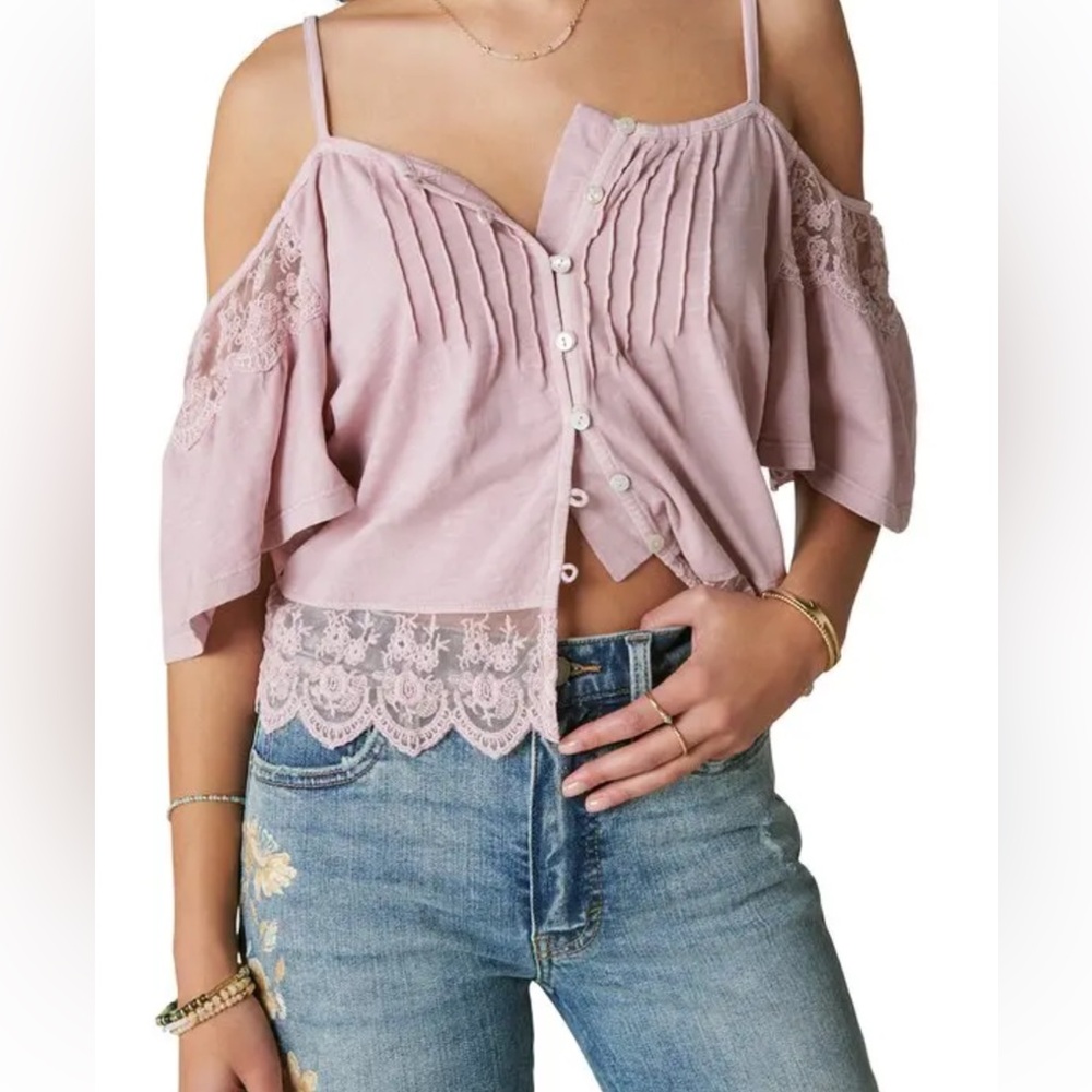 Lucky Brand Cold Shoulder Lace Blouse